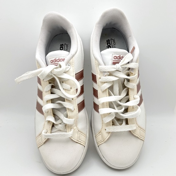 Adidas OrthoLite Float Sneakers Women's 8.5 White Stripes Rose Gold Cloudfoam - Picture 4 of 11